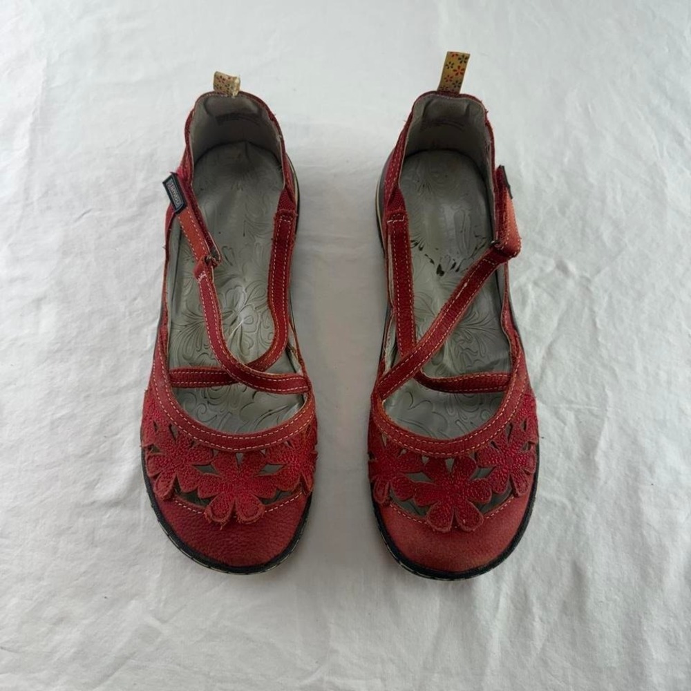 Jambu Blossom Encore Red Leather Mary Jane Flats Floral Ballet Sz 8M